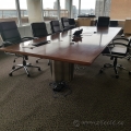 13 ft Espresso Boardroom Table, Brushed Steel Barrel Bases